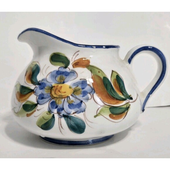 Vintage Short Water Pitcher Planter FTD Handpainted Italy Italian Floral Flowers - Picture 1 of 5